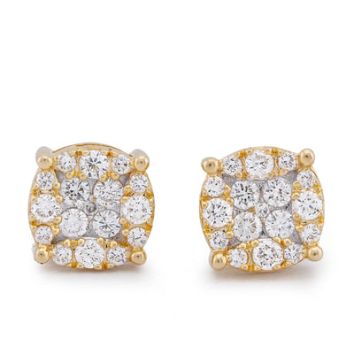 10K Yellow Gold 0.70CT Flower Cluster Lab Diamond Men Women Ring - Elite Jewelers-Earrings