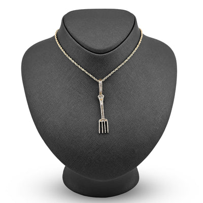 10K Yellow Gold 0.70CT Natural Diamond Round/Baguette Fork Pendant 2.5" Men Women Pendant 7.8g - Elite Jewelers - Charms & Pendants