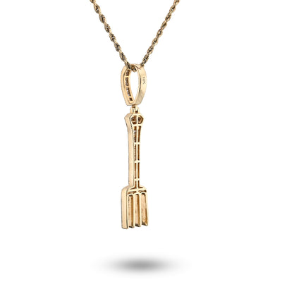 10K Yellow Gold 0.70CT Natural Diamond Round/Baguette Fork Pendant 2.5" Men Women Pendant 7.8g - Elite Jewelers - Charms & Pendants