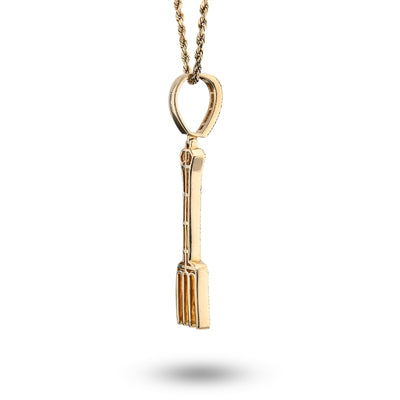10K Yellow Gold 0.70CT Natural Diamond Round/Baguette Fork Pendant 2.5" Men Women Pendant 7.8g - Elite Jewelers - Charms & Pendants