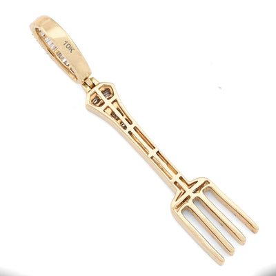 10K Yellow Gold 0.70CT Natural Diamond Round/Baguette Fork Pendant 2.5" Men Women Pendant 7.8g - Elite Jewelers - Charms & Pendants