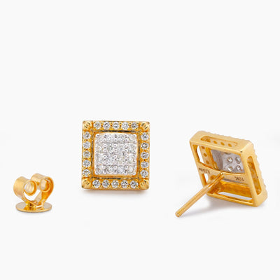 10K Yellow Gold 0.74CT Square Shape Bulge Round top Natural Diamond Men/Women Earrings - Elite Jewelers-Earrings