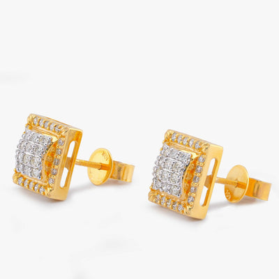 10K Yellow Gold 0.74CT Square Shape Bulge Round top Natural Diamond Men/Women Earrings - Elite Jewelers-Earrings