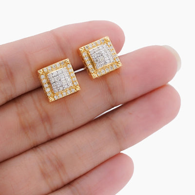 10K Yellow Gold 0.74CT Square Shape Bulge Round top Natural Diamond Men/Women Earrings - Elite Jewelers-Earrings