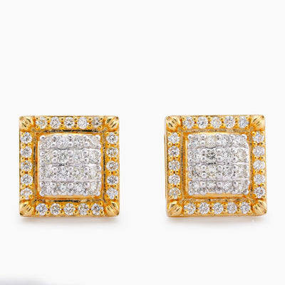 10K Yellow Gold 0.74CT Square Shape Bulge Round top Natural Diamond Men/Women Earrings - Elite Jewelers-Earrings