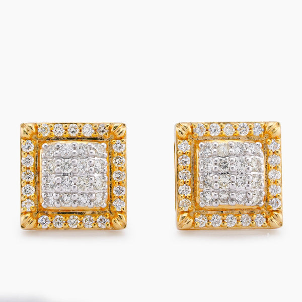 10K Yellow Gold 0.74CT Square Shape Bulge Round top Natural Diamond Men/Women Earrings - Elite Jewelers-Earrings