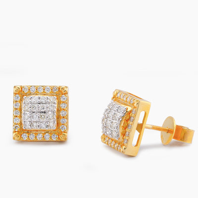 10K Yellow Gold 0.74CT Square Shape Bulge Round top Natural Diamond Men/Women Earrings - Elite Jewelers-Earrings