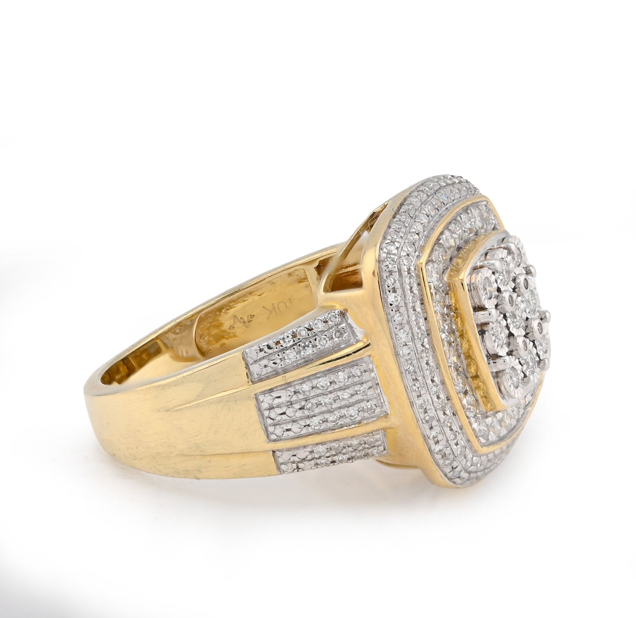 10K Yellow Gold 0.75CT 3 Layer Square Shape Natural Diamond Men Pinky Ring - Elite Jewelers - Rings