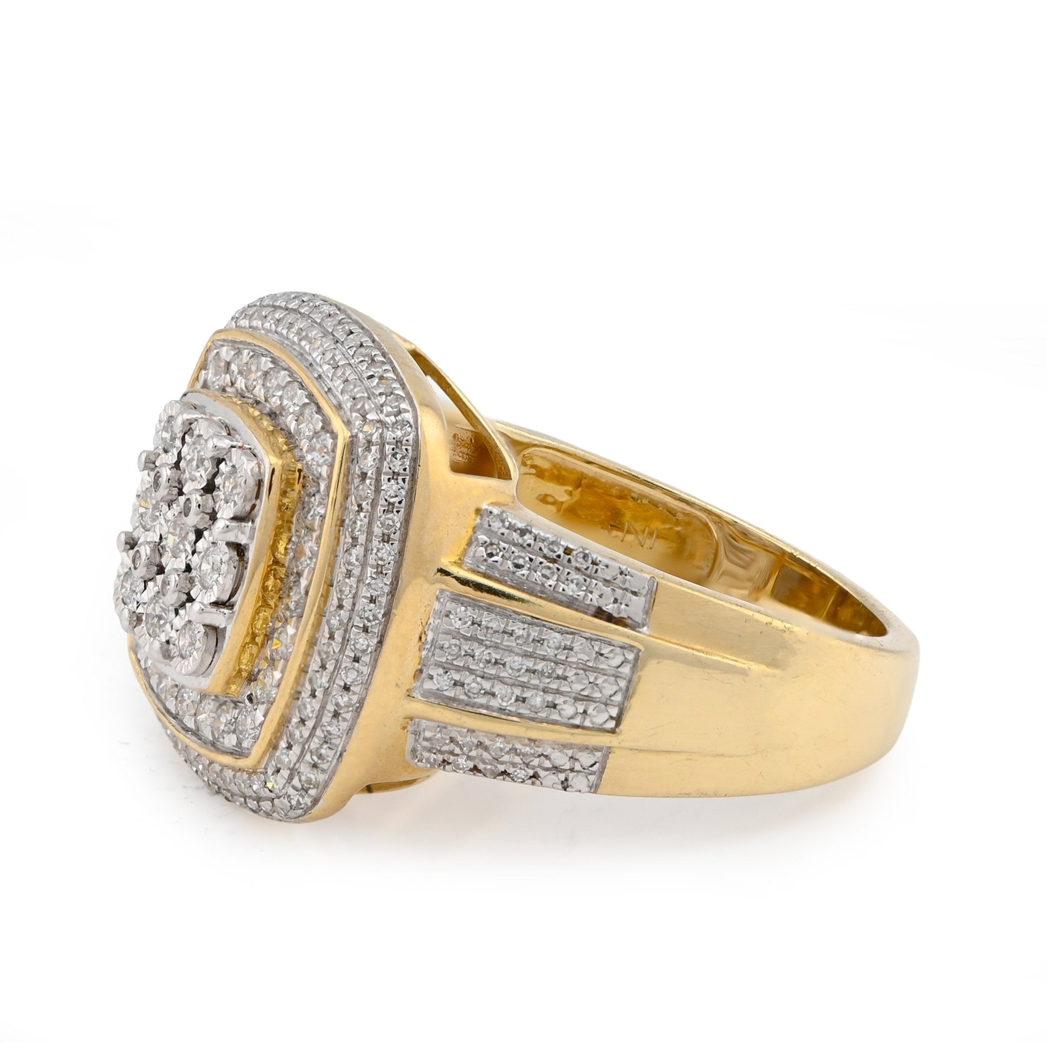 10K Yellow Gold 0.75CT 3 Layer Square Shape Natural Diamond Men Pinky Ring - Elite Jewelers - Rings