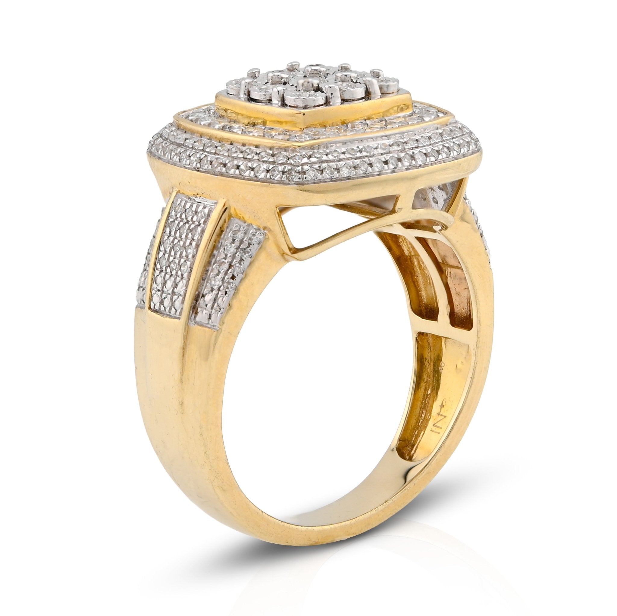 10K Yellow Gold 0.75CT 3 Layer Square Shape Natural Diamond Men Pinky Ring - Elite Jewelers - Rings