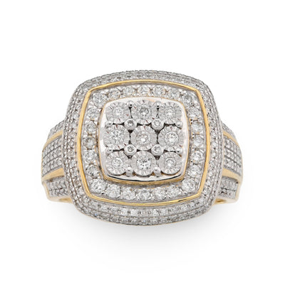10K Yellow Gold 0.75CT 3 Layer Square Shape Natural Diamond Men Pinky Ring - Elite Jewelers - Rings