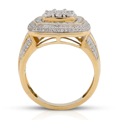 10K Yellow Gold 0.75CT 3 Layer Square Shape Natural Diamond Men Pinky Ring - Elite Jewelers - Rings