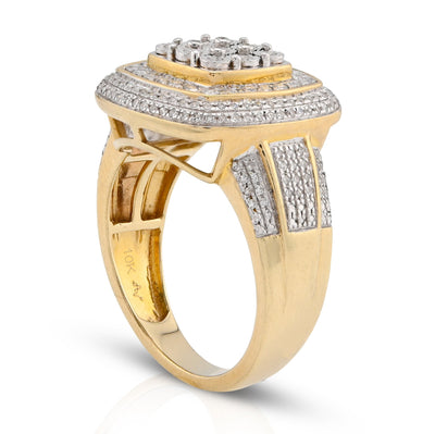 10K Yellow Gold 0.75CT 3 Layer Square Shape Natural Diamond Men Pinky Ring - Elite Jewelers - Rings