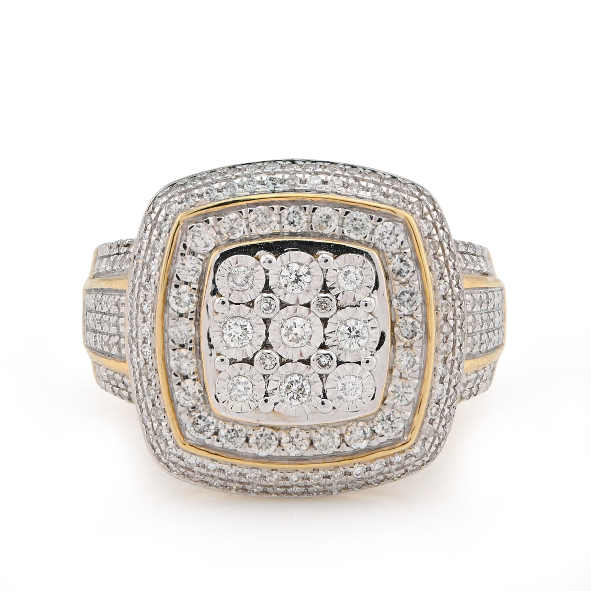10K Yellow Gold 0.75CT 3 Layer Square Shape Natural Diamond Men Pinky Ring - Elite Jewelers - Rings