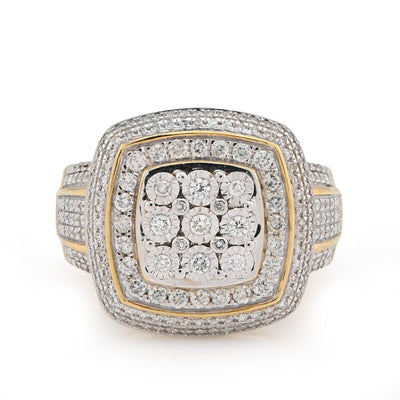 10K Yellow Gold 0.75CT 3 Layer Square Shape Natural Diamond Men Pinky Ring - Elite Jewelers - Rings