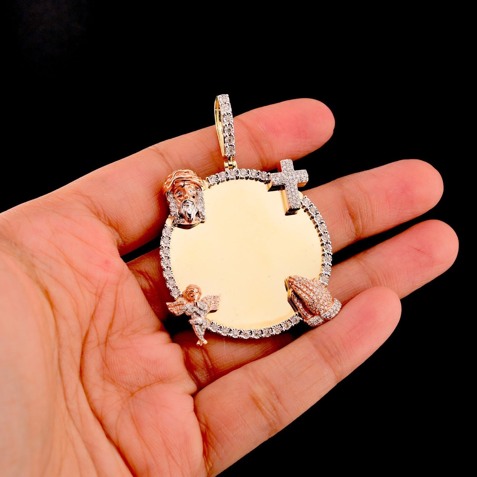 10k Yellow Gold 0.75CT Diamond Picture Charm Jesus, Cross, Praying Hands & Angel - Elite Jewelers - Charms & Pendants