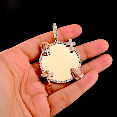 10k Yellow Gold 0.75CT Diamond Picture Charm Jesus, Cross, Praying Hands & Angel - Elite Jewelers - Charms & Pendants