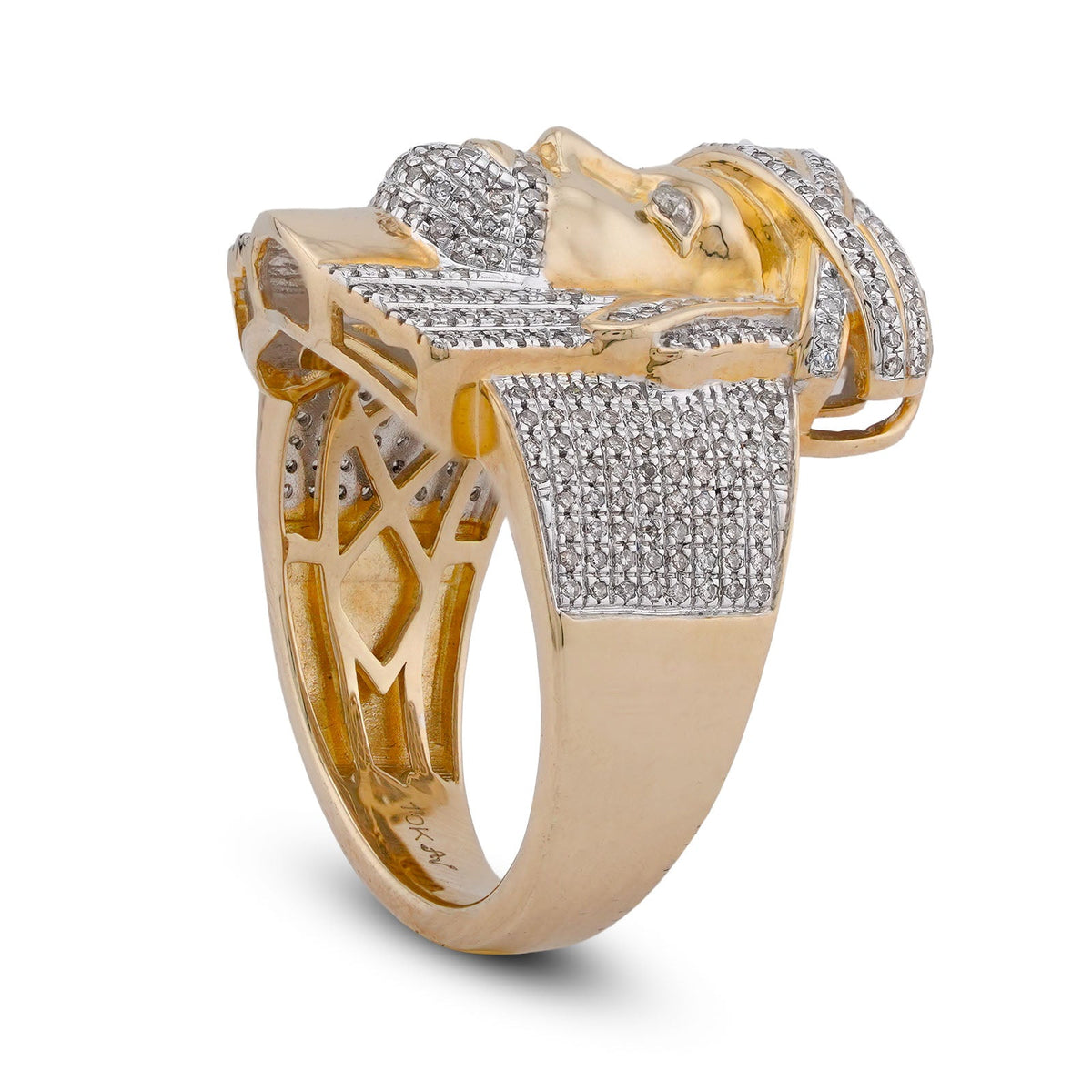 10K Yellow Gold 0.75CT Jesus Head Natural Diamond Men Pinky Ring - Elite Jewelers-Rings