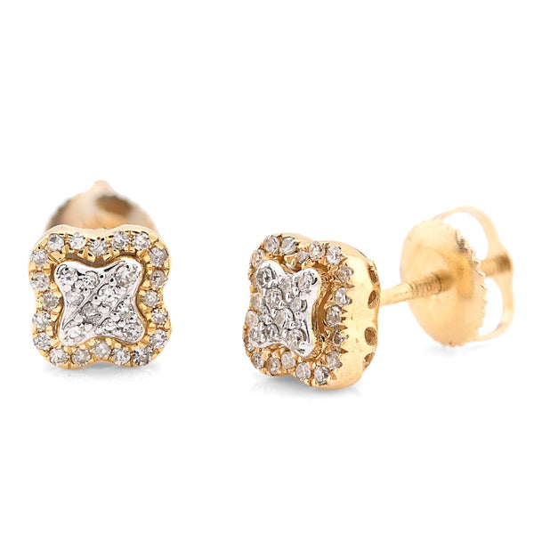 10K Yellow Gold 0.75CT Natural Diamond 1.6g Flower Men Women Earring Studs - Elite Jewelers - Earrings
