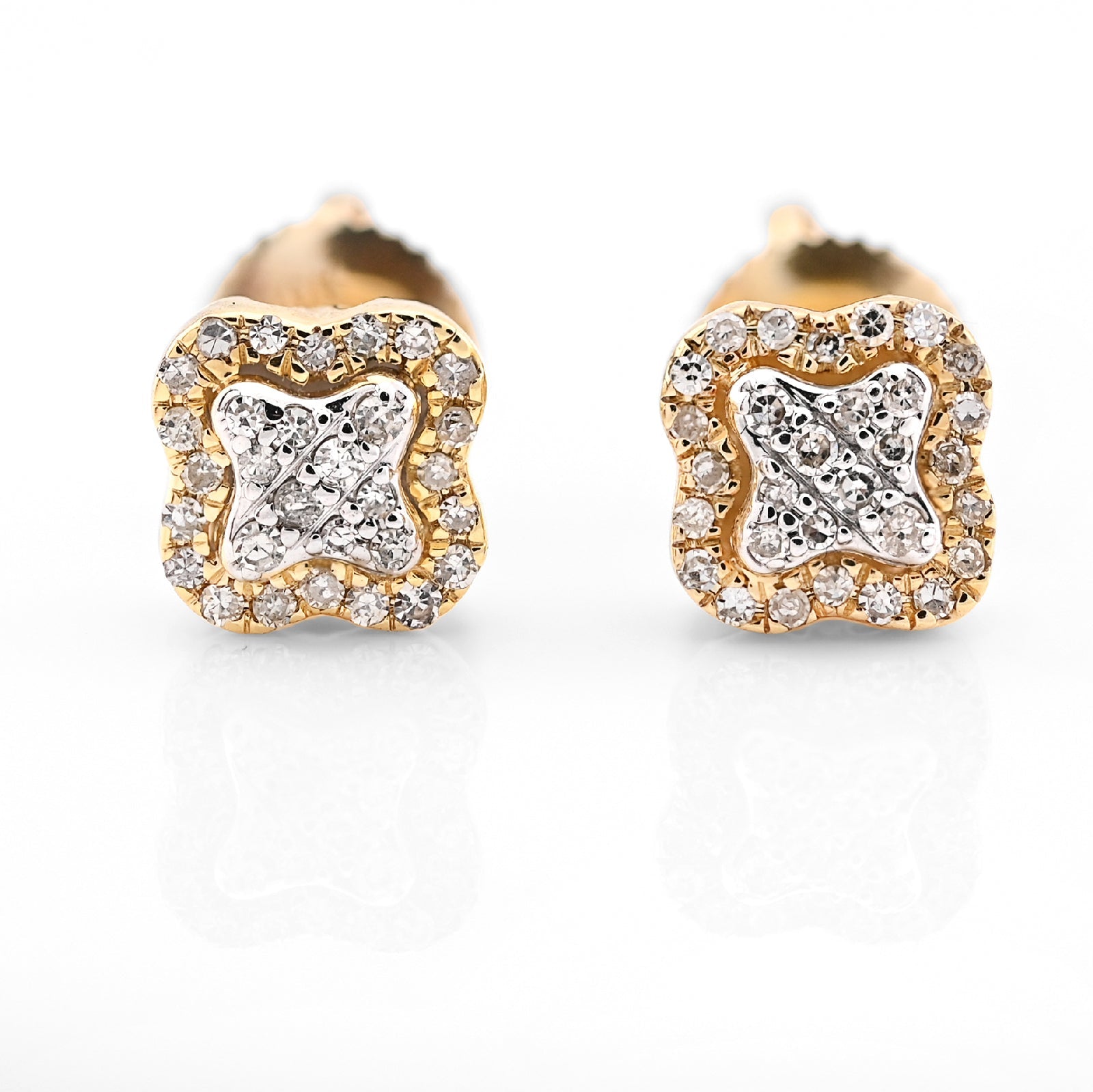 10K Yellow Gold 0.75CT Natural Diamond 1.6g Flower Men Women Earring Studs - Elite Jewelers - Earrings