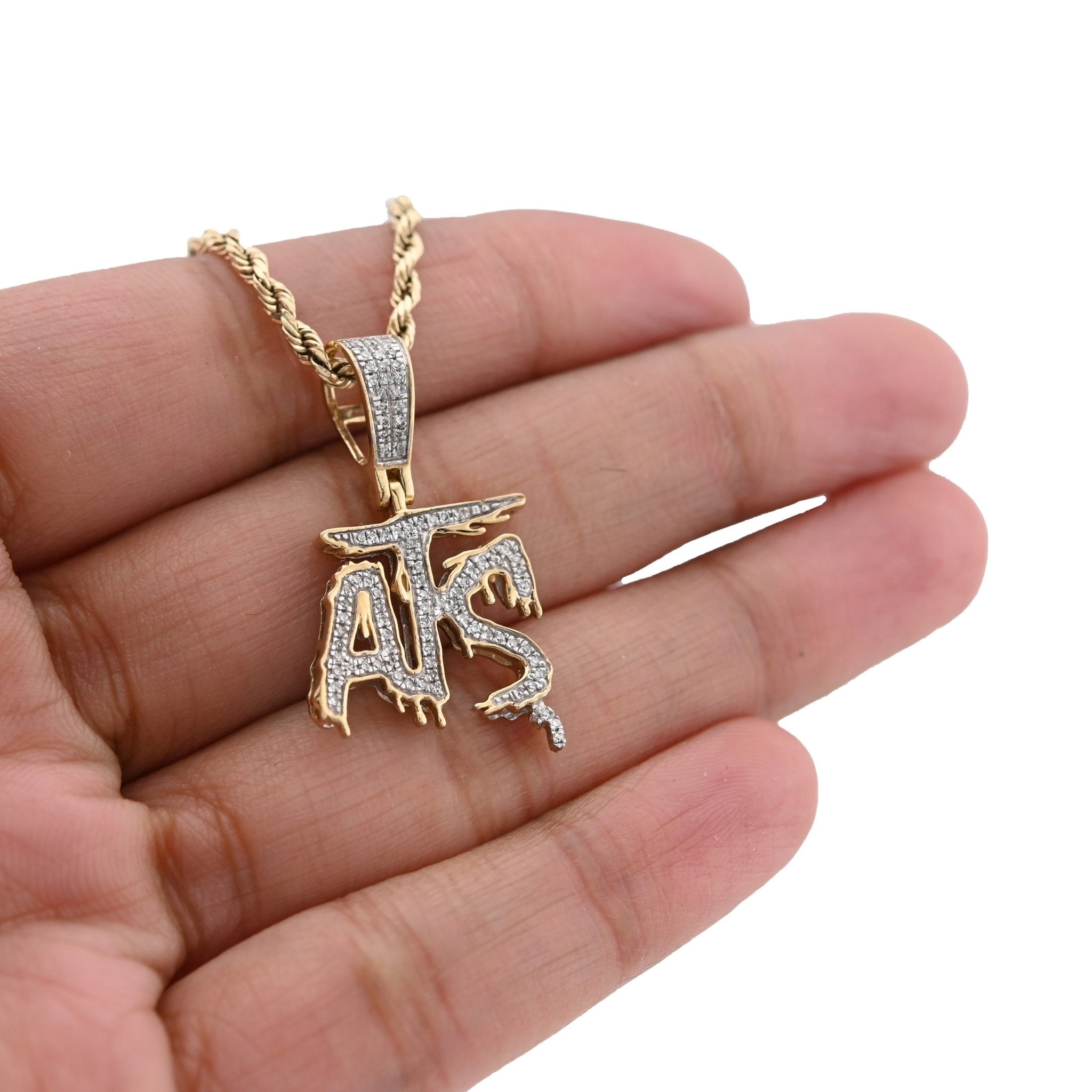 10K Yellow Gold 0.75CT Natural Diamond "ATS" Letter Pendant Men Women Charm - Elite Jewelers - Charms & Pendants