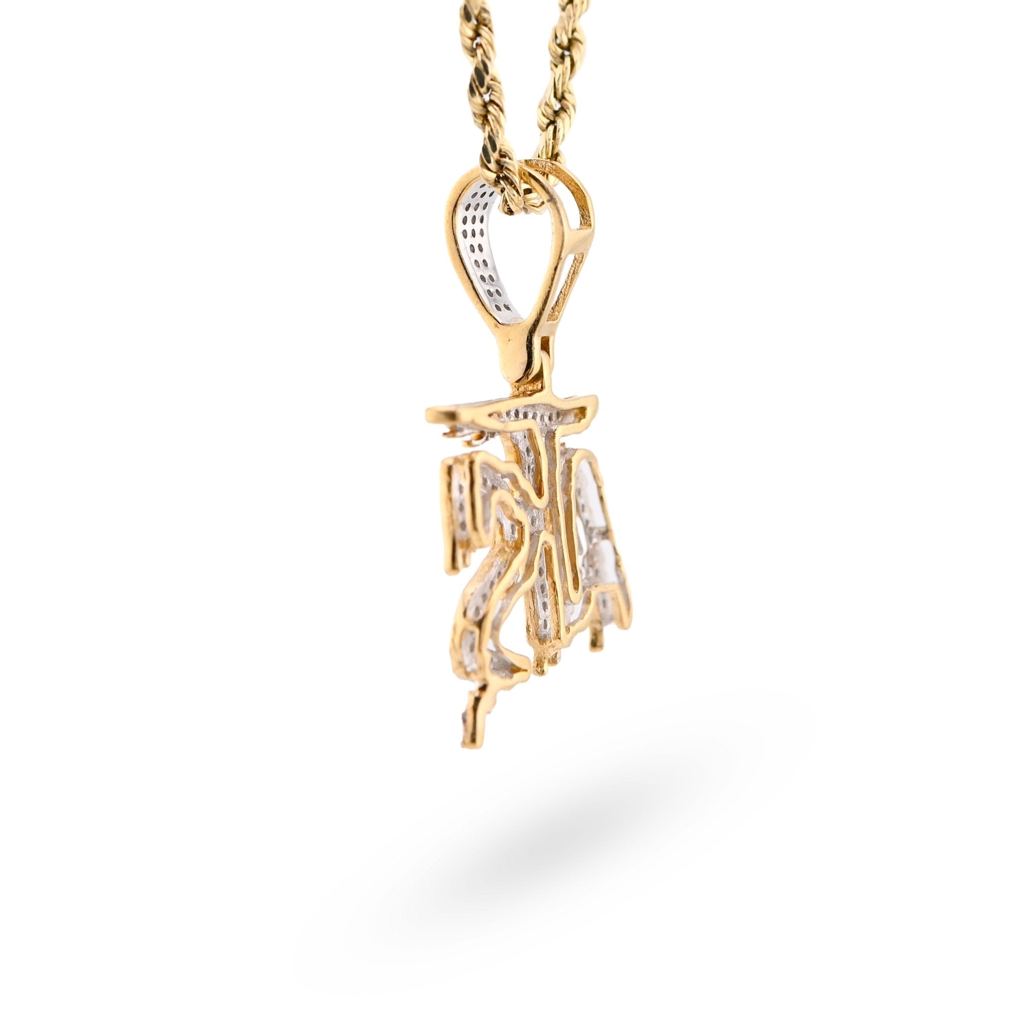 10K Yellow Gold 0.75CT Natural Diamond "ATS" Letter Pendant Men Women Charm - Elite Jewelers - Charms & Pendants