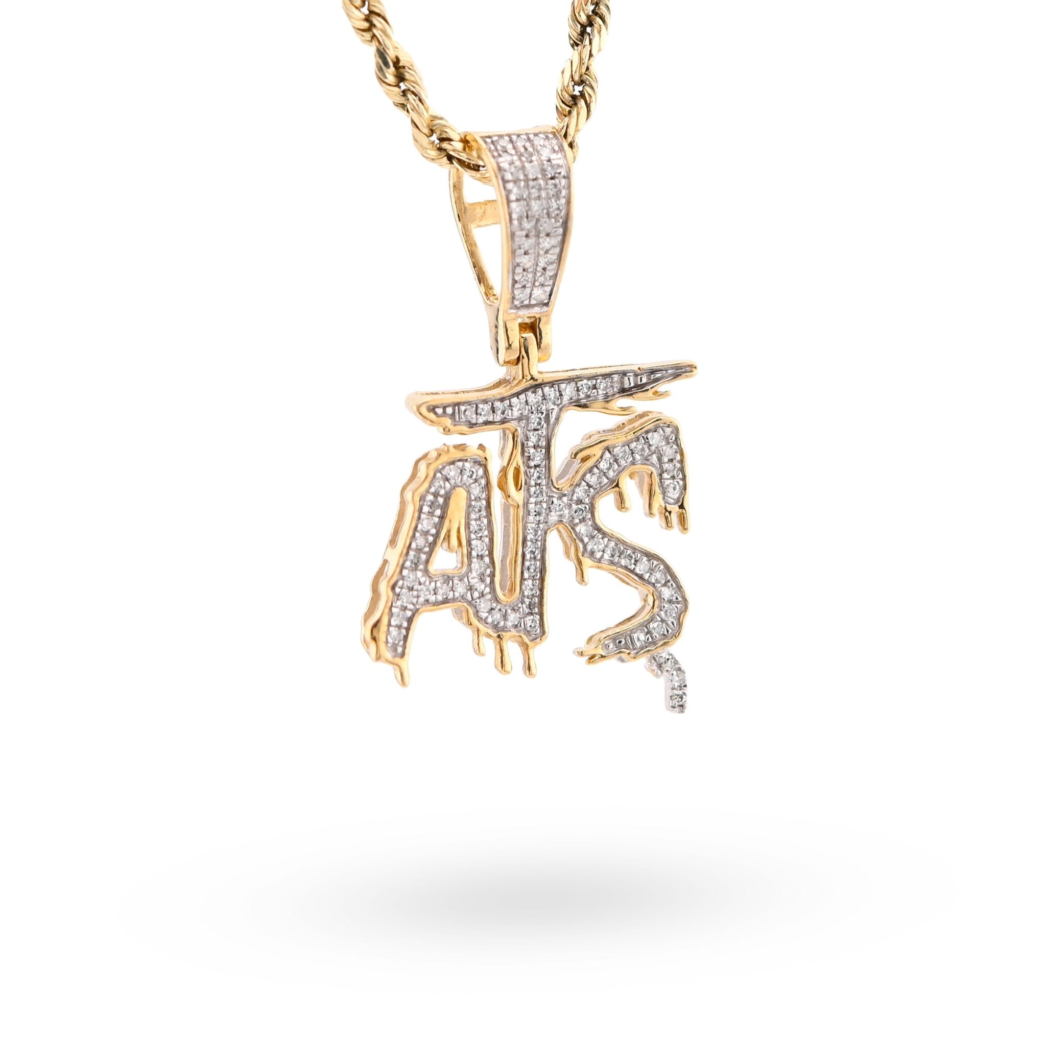 10K Yellow Gold 0.75CT Natural Diamond "ATS" Letter Pendant Men Women Charm - Elite Jewelers - Charms & Pendants