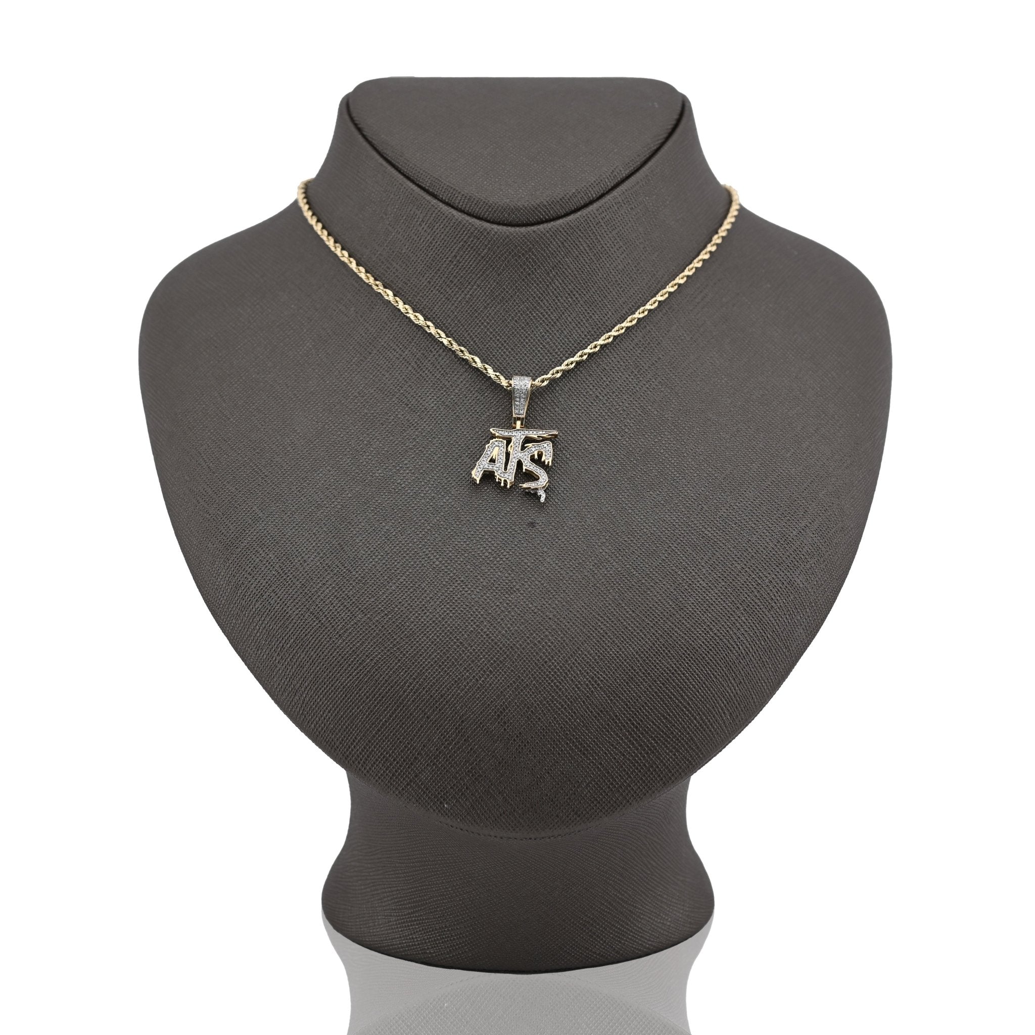 10K Yellow Gold 0.75CT Natural Diamond "ATS" Letter Pendant Men Women Charm - Elite Jewelers - Charms & Pendants