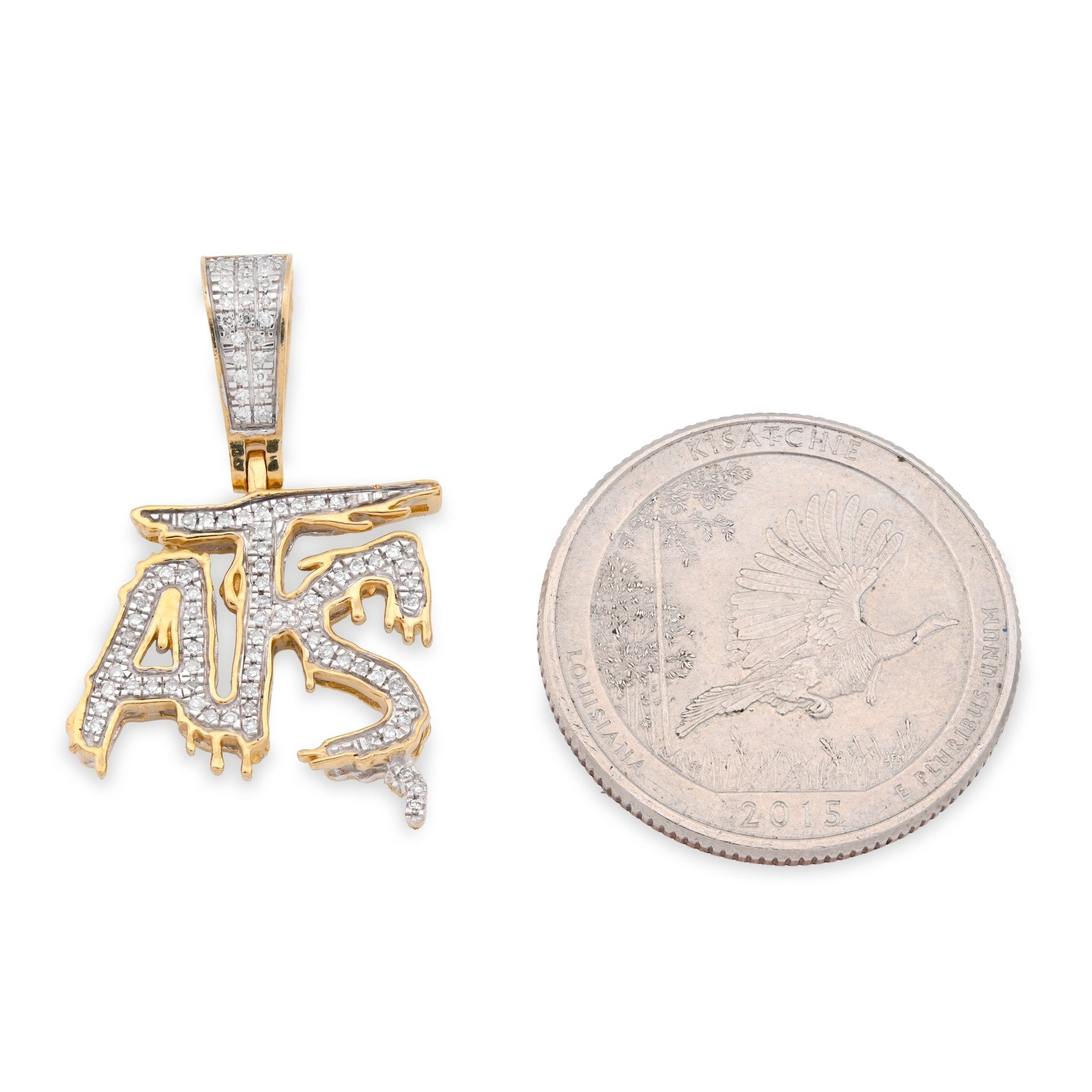 10K Yellow Gold 0.75CT Natural Diamond "ATS" Letter Pendant Men Women Charm - Elite Jewelers - Charms & Pendants