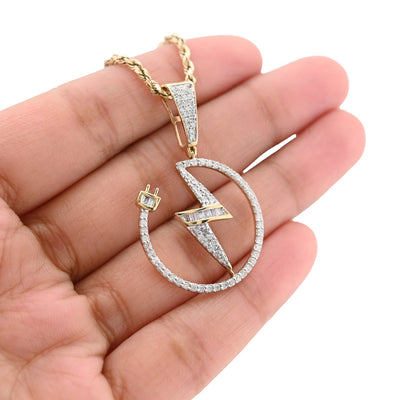 10K Yellow Gold 0.75CT Natural Diamond "Electric Plug" Shock sign Men Women 1.58" Pendant - Elite Jewelers - Charms & Pendants