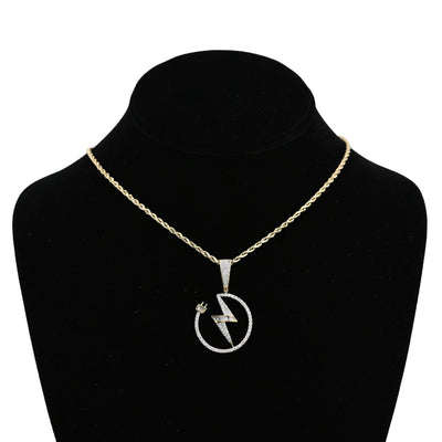 10K Yellow Gold 0.75CT Natural Diamond "Electric Plug" Shock sign Men Women 1.58" Pendant - Elite Jewelers - Charms & Pendants