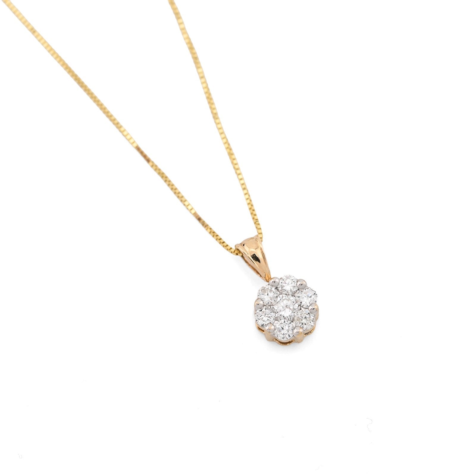 10k Yellow Gold 0.75CT Natural Diamond Flower Cluster Pendant Box Chain Set 2.4g - Elite Jewelers - Charms & Pendants