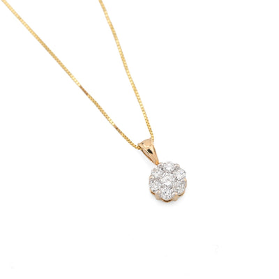10k Yellow Gold 0.75CT Natural Diamond Flower Cluster Pendant Box Chain Set 2.4g - Elite Jewelers - Charms & Pendants