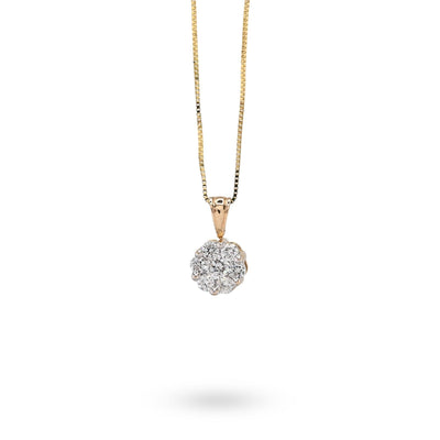 10k Yellow Gold 0.75CT Natural Diamond Flower Cluster Pendant Box Chain Set 2.4g - Elite Jewelers - Charms & Pendants