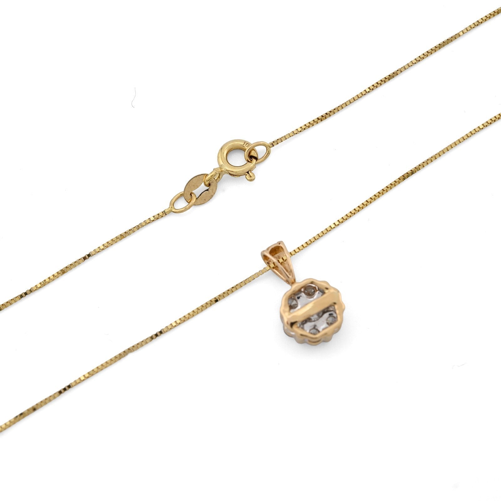 10k Yellow Gold 0.75CT Natural Diamond Flower Cluster Pendant Box Chain Set 2.4g - Elite Jewelers - Charms & Pendants
