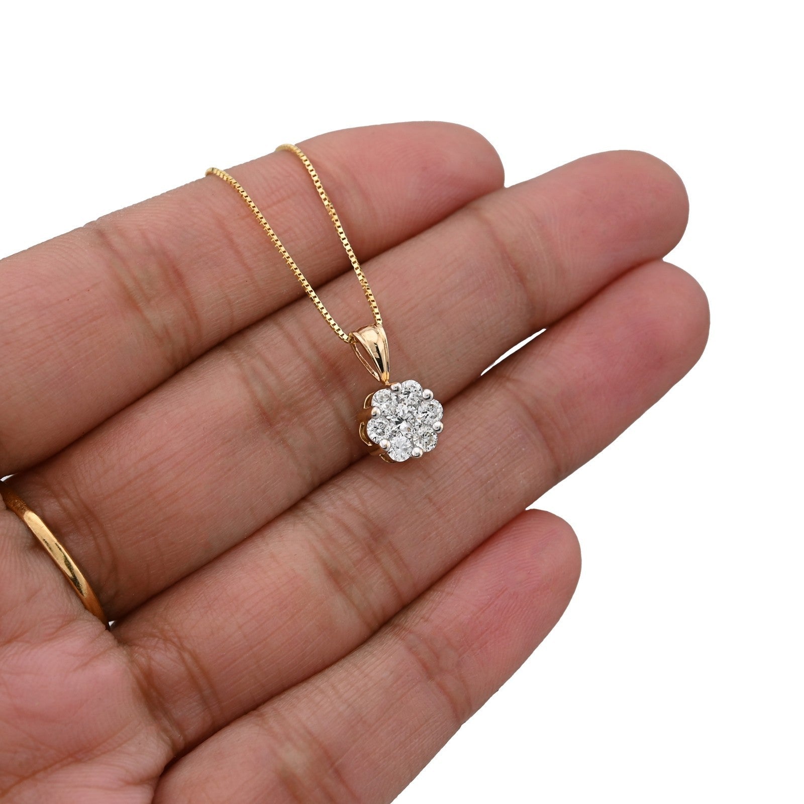 10k Yellow Gold 0.75CT Natural Diamond Flower Cluster Pendant Box Chain Set 2.4g - Elite Jewelers - Charms & Pendants