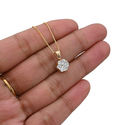 10k Yellow Gold 0.75CT Natural Diamond Flower Cluster Pendant Box Chain Set 2.4g - Elite Jewelers - Charms & Pendants