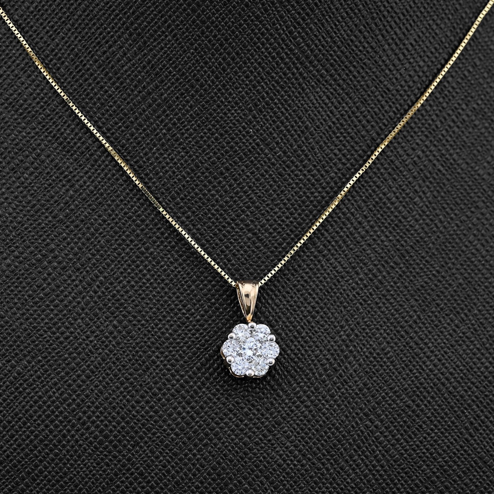 10k Yellow Gold 0.75CT Natural Diamond Flower Cluster Pendant Box Chain Set 2.4g - Elite Jewelers - Charms & Pendants