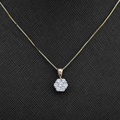 10k Yellow Gold 0.75CT Natural Diamond Flower Cluster Pendant Box Chain Set 2.4g - Elite Jewelers - Charms & Pendants