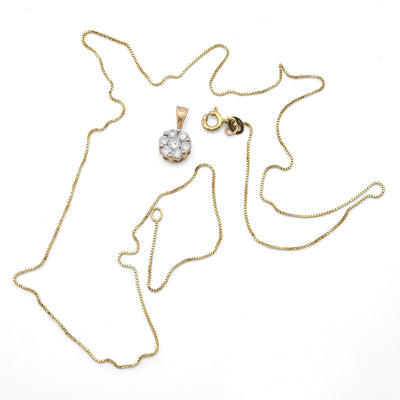 10k Yellow Gold 0.75CT Natural Diamond Flower Cluster Pendant Box Chain Set 2.4g - Elite Jewelers - Charms & Pendants