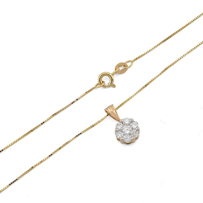 10k Yellow Gold 0.75CT Natural Diamond Flower Cluster Pendant Box Chain Set 2.4g - Elite Jewelers - Charms & Pendants