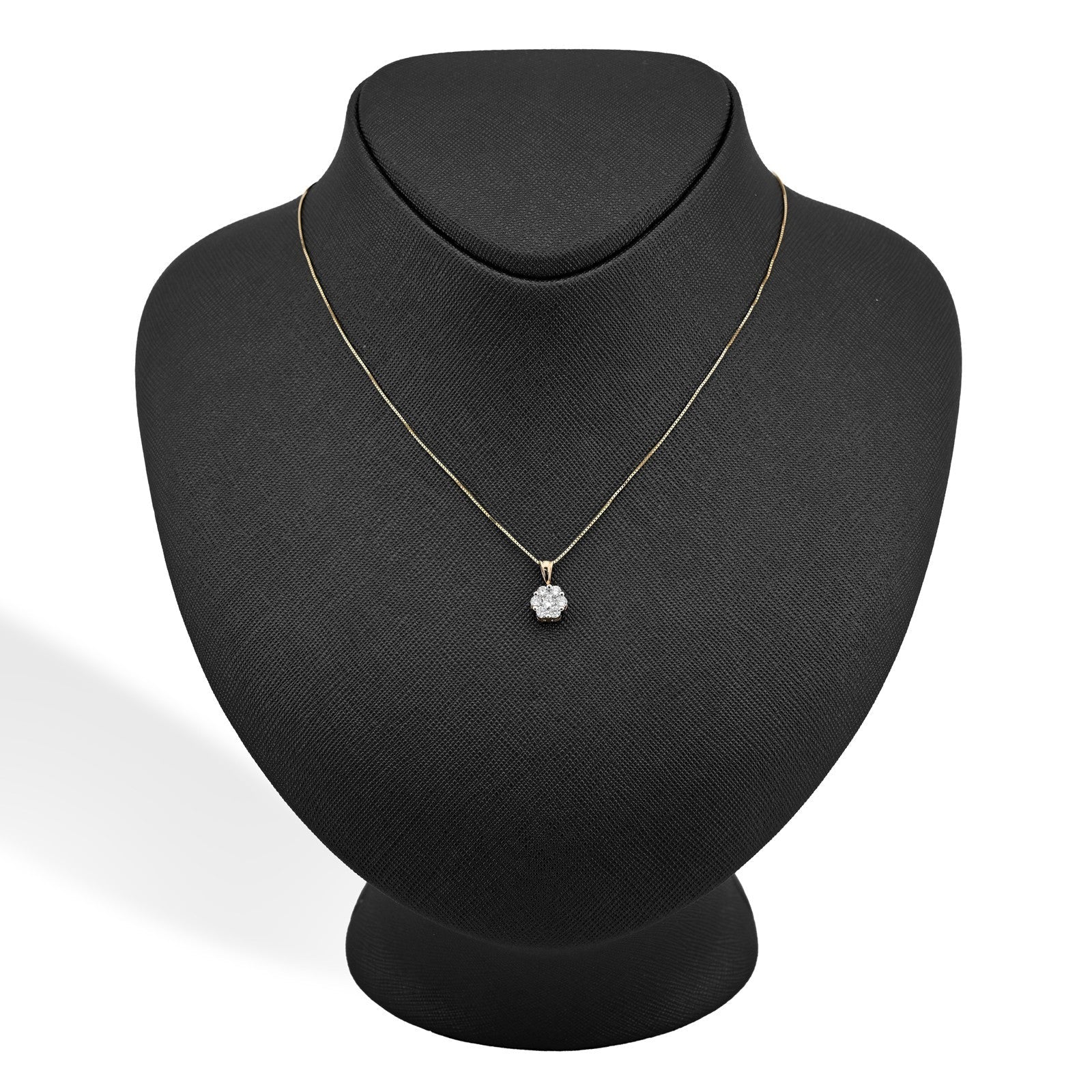 10k Yellow Gold 0.75CT Natural Diamond Flower Cluster Pendant Box Chain Set 2.4g - Elite Jewelers - Charms & Pendants