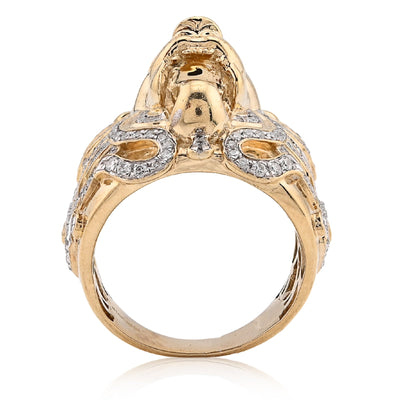 10K Yellow Gold 0.75CT Natural Diamond Roaring Lion Head Men Pinky Ring - Elite Jewelers - Rings