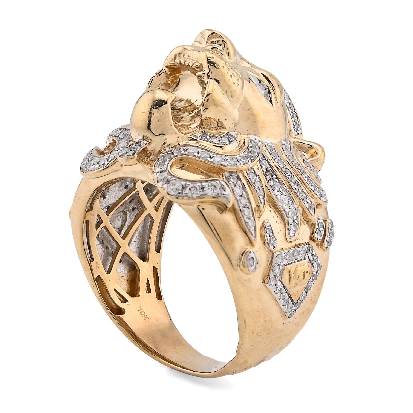10K Yellow Gold 0.75CT Natural Diamond Roaring Lion Head Men Pinky Ring - Elite Jewelers - Rings