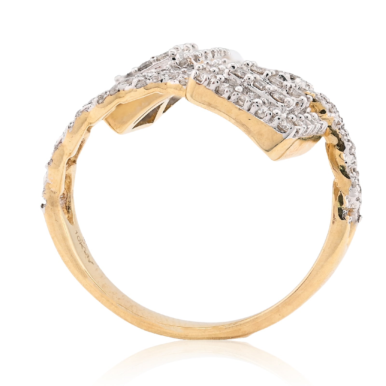 10K Yellow Gold 0.75CT Natural Diamond Split Shank Round/Baguette Twin Square Women Ring - Elite Jewelers - Rings