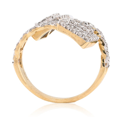 10K Yellow Gold 0.75CT Natural Diamond Split Shank Round/Baguette Twin Square Women Ring - Elite Jewelers - Rings
