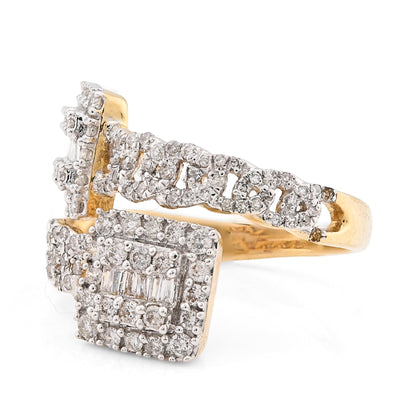 10K Yellow Gold 0.75CT Natural Diamond Split Shank Round/Baguette Twin Square Women Ring - Elite Jewelers - Rings
