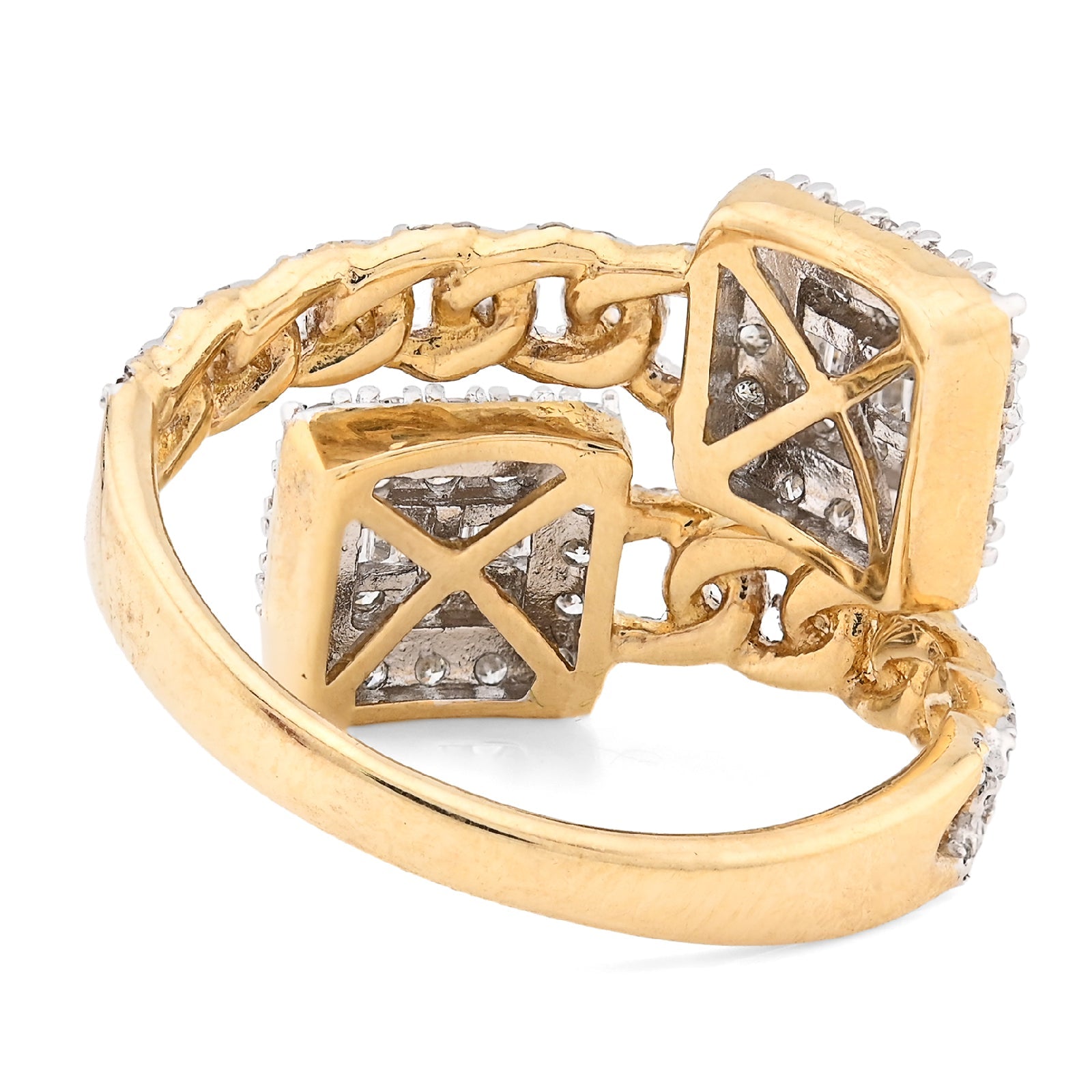 10K Yellow Gold 0.75CT Natural Diamond Split Shank Round/Baguette Twin Square Women Ring - Elite Jewelers - Rings