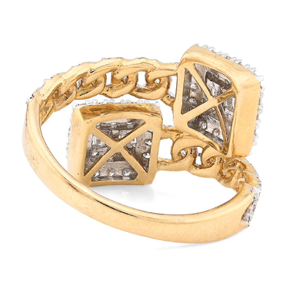 10K Yellow Gold 0.75CT Natural Diamond Split Shank Round/Baguette Twin Square Women Ring - Elite Jewelers - Rings