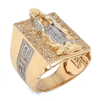 10K Yellow Gold 0.75CT Virgin Mary Rectangular Shape Natural Diamond Men Ring - Elite Jewelers - Rings